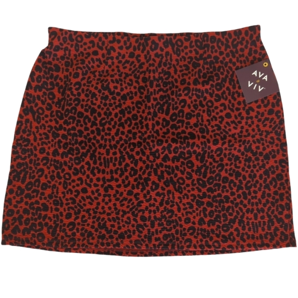 NWT Ava & Viv Animal Print Crinkle Stretchy Mini Skirt 1X Black Red Rust